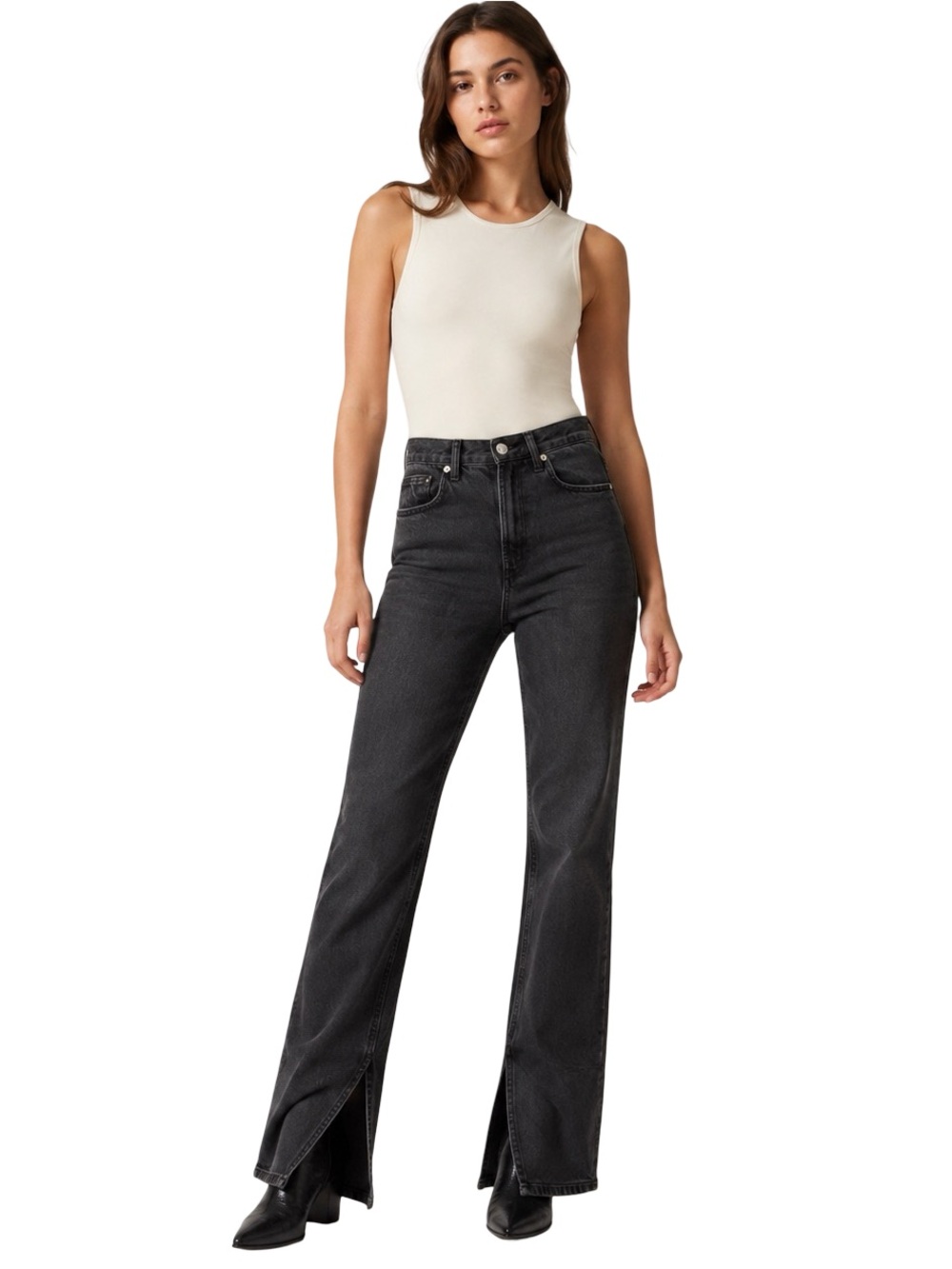 Zara The ’90s High Rise Split Hem Jeans Washed Black Size 4